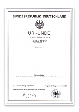 Urkunde Marke Klävertec