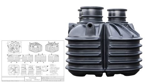 Zeichnung Kunststofftank für 1 bis 8 Einwohner